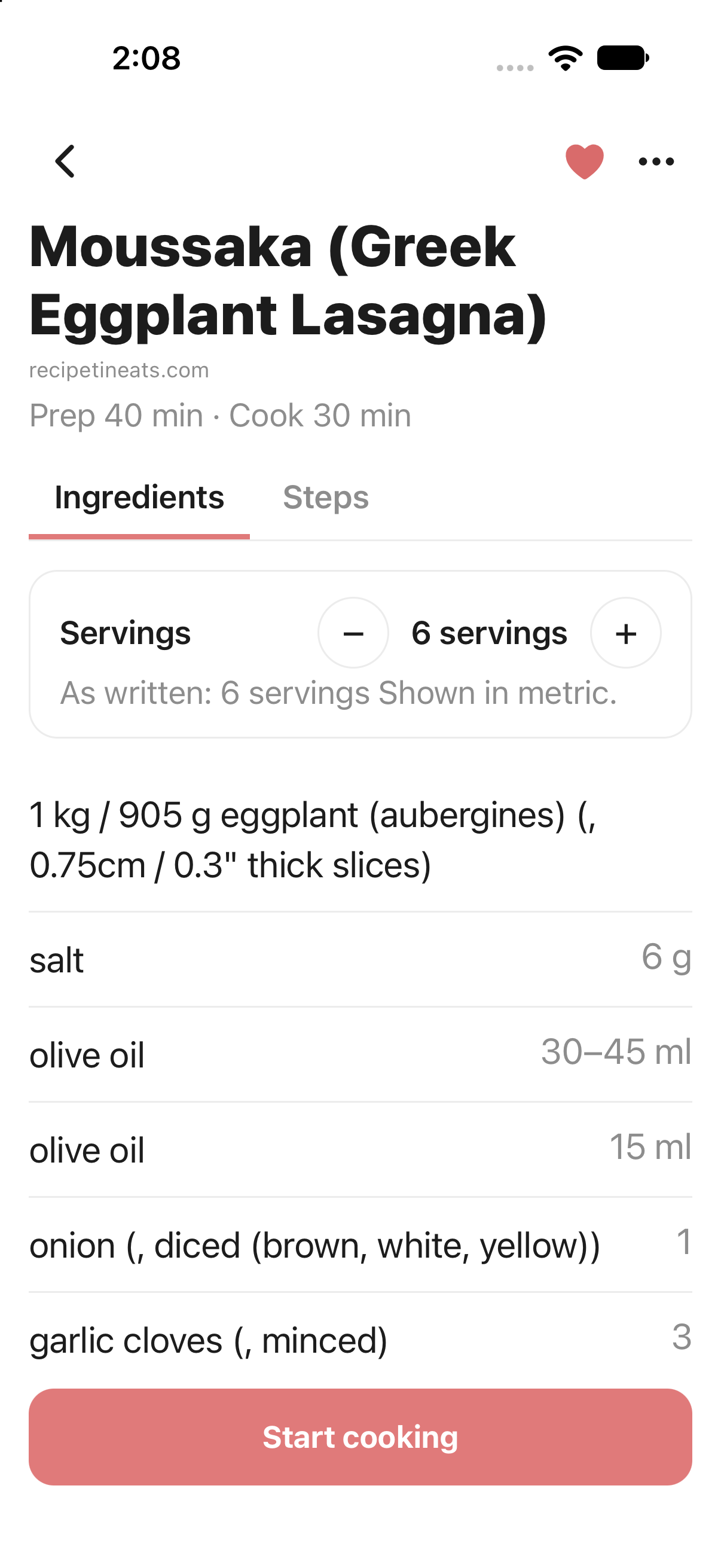 A recipe reduced to ingredients and steps