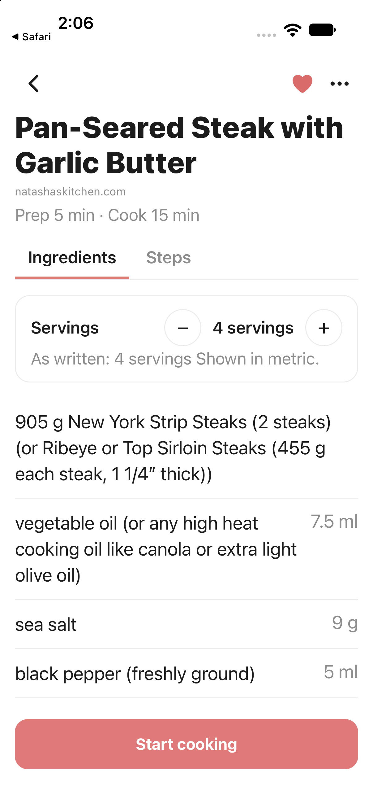 A recipe reduced to ingredients and steps
